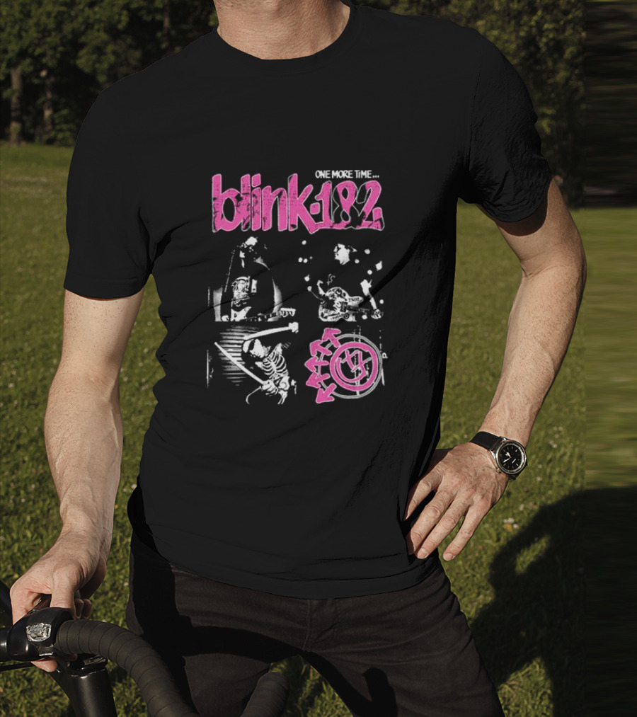 Blink-182 One More Time Part 2 Band Image With Pink Logo And Symbols T-Shirt