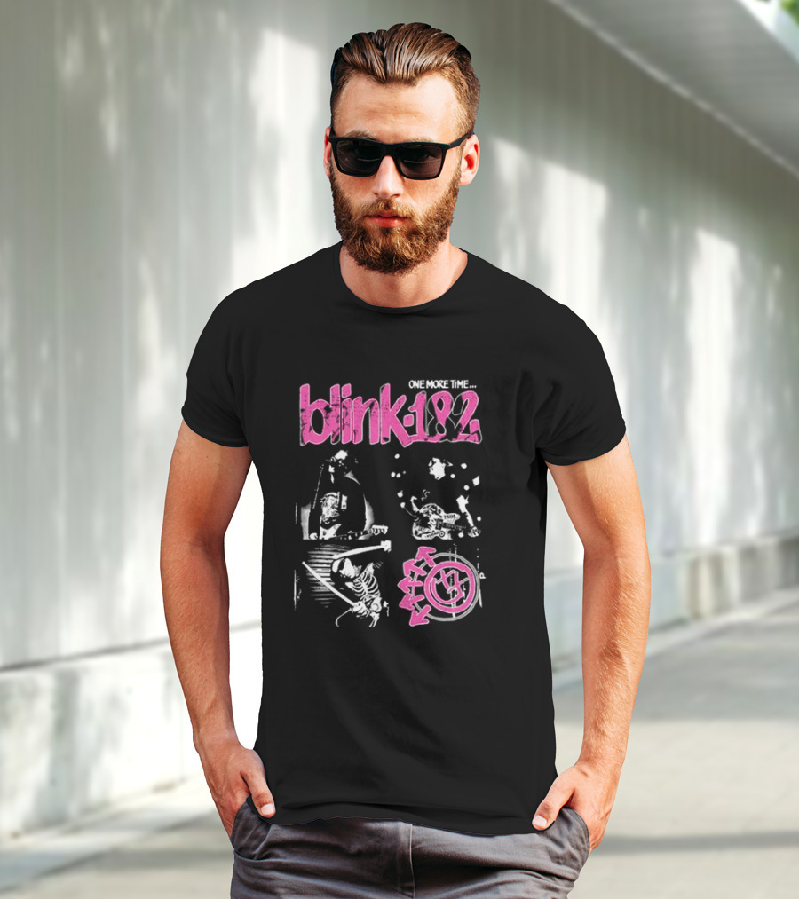 Blink-182 One More Time Part 2 Band Image With Pink Logo And Symbols T-Shirt