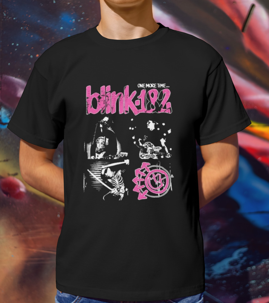 Blink-182 One More Time Part 2 Band Image With Pink Logo And Symbols T-Shirt