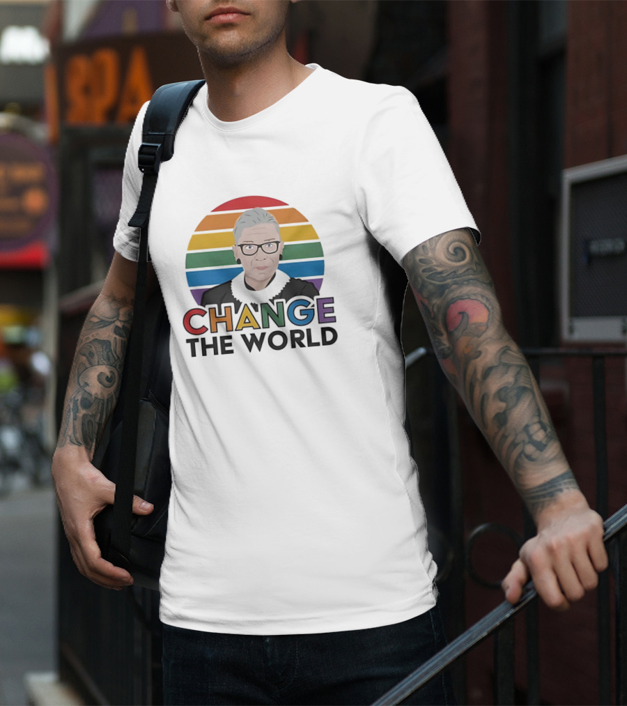 Change The World Ruth Bader Ginsburg Rainbow Stripes T-Shirt