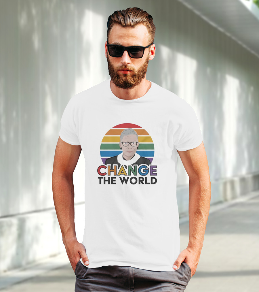 Change The World Ruth Bader Ginsburg Rainbow Stripes T-Shirt