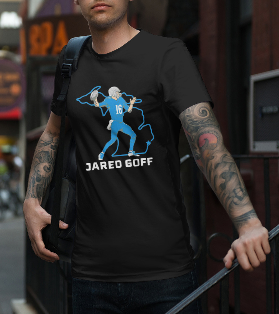 Jared Goff Detroit Football Star Quarterback Michigan Outline T-Shirt
