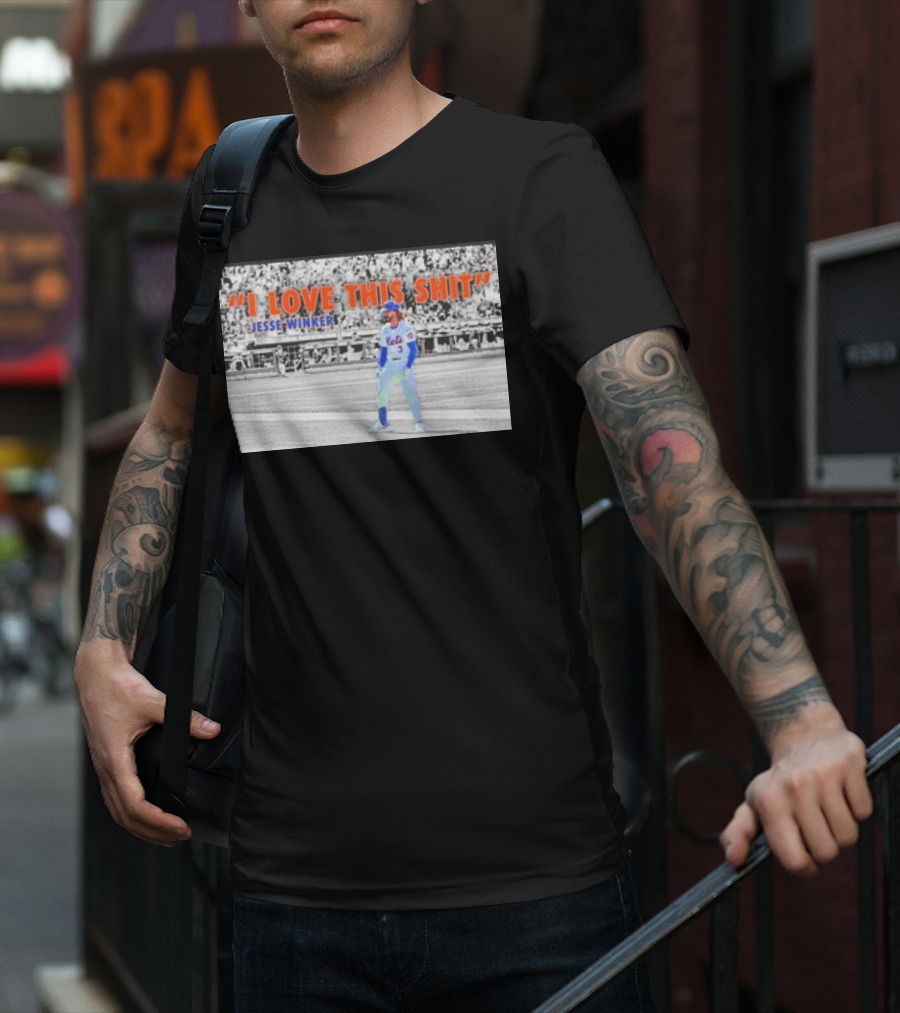 Jesse Winker New York Mets I Love This Shit Stadium Background T-Shirt