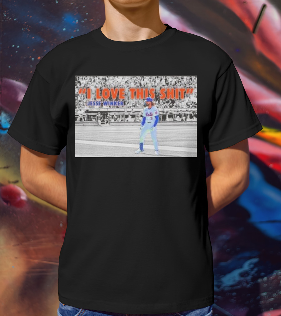 Jesse Winker New York Mets I Love This Shit Stadium Background T-Shirt