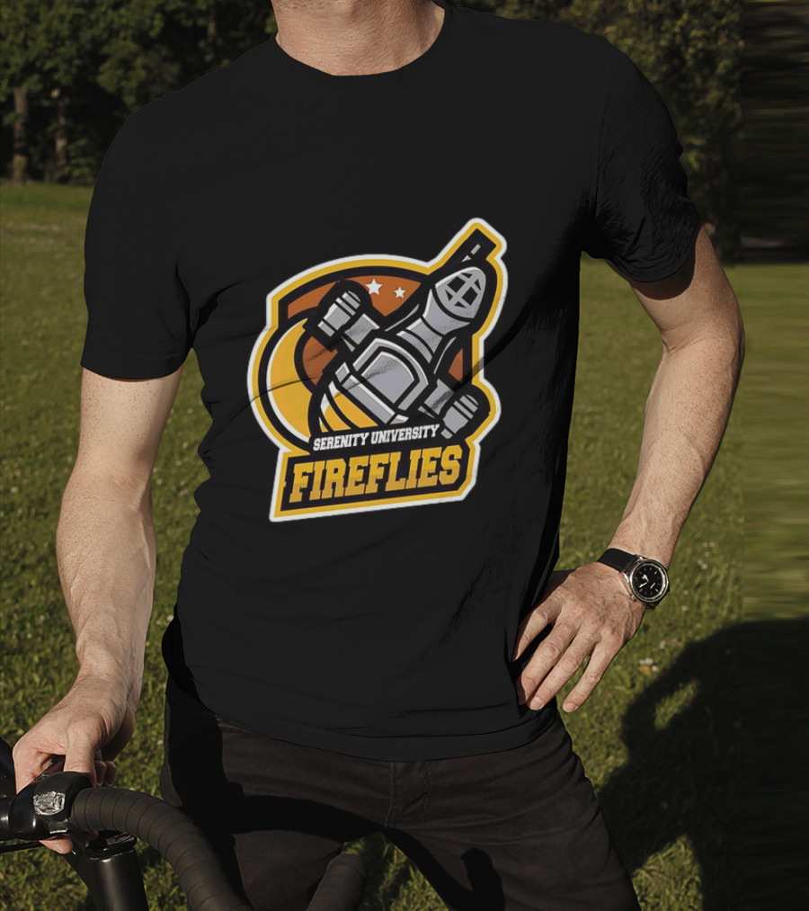 Serenity University Fireflies Spaceship Logo With Stars And Moon T-Shirt