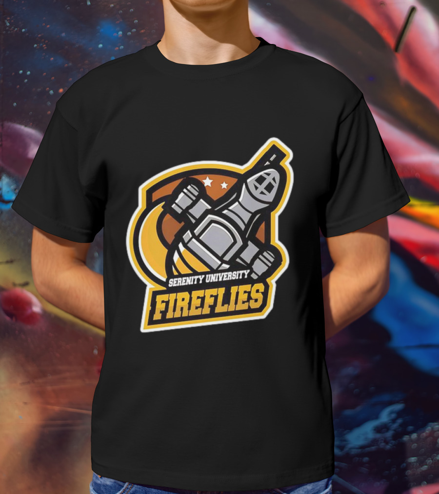 Serenity University Fireflies Spaceship Logo With Stars And Moon T-Shirt