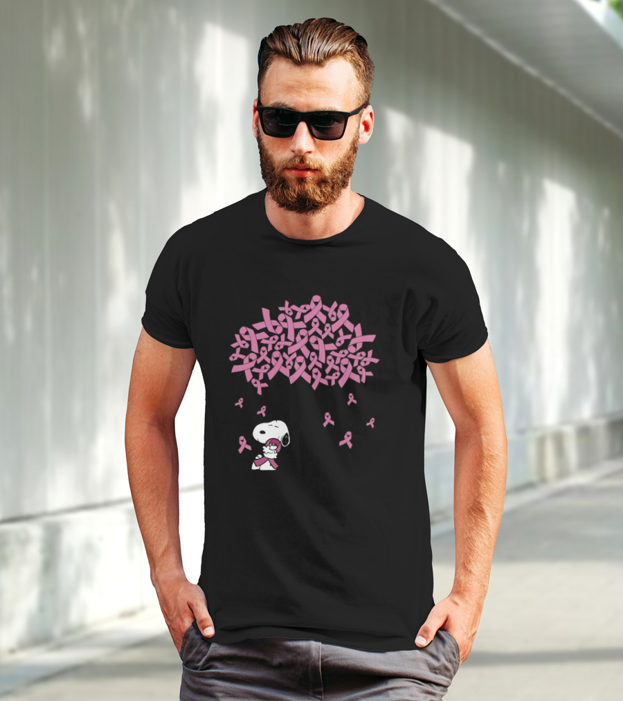 Snoopy Peanuts Breast Cancer Awareness Pink Ribbon Tree Faith Love Family T-Shirt