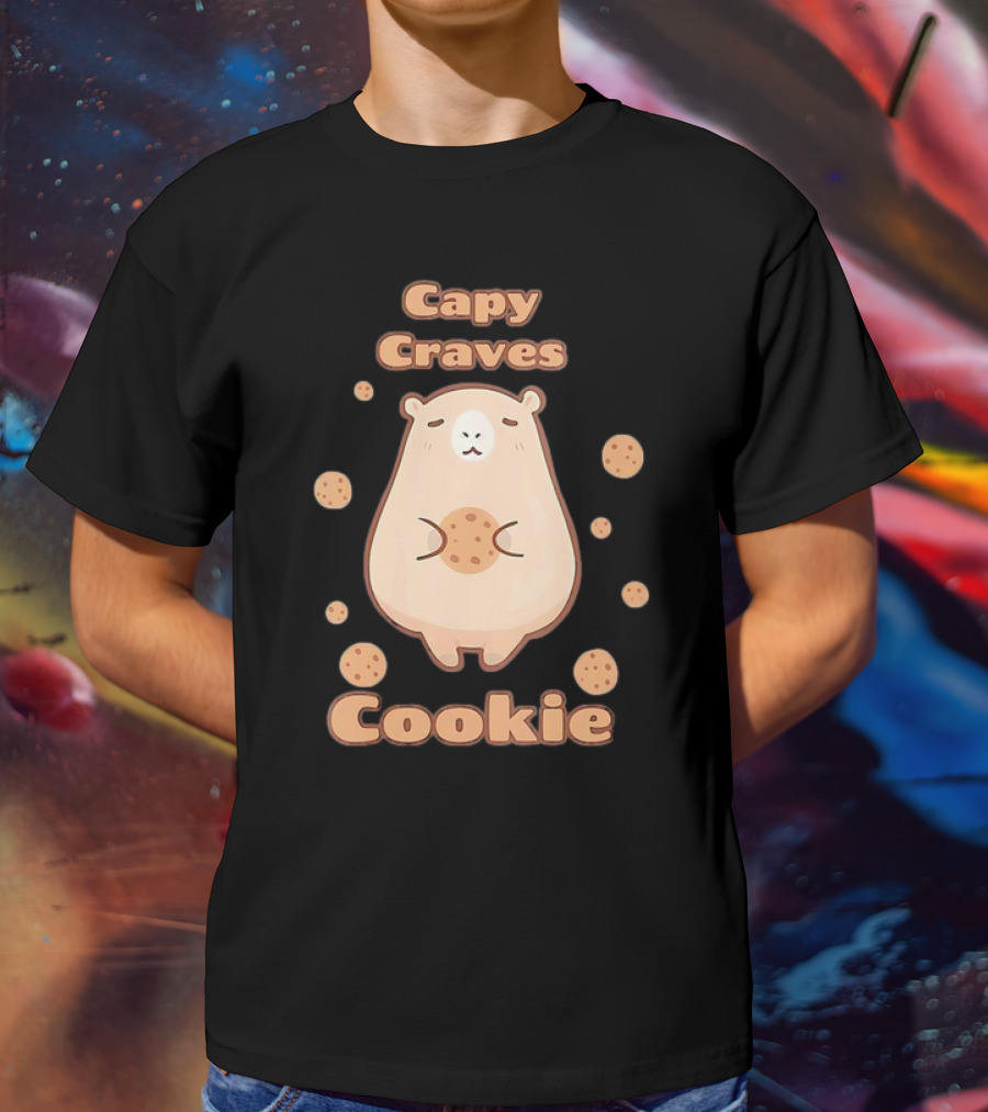 Capy Craves Cookie Capybara Surrounded By Cookies T-Shirt