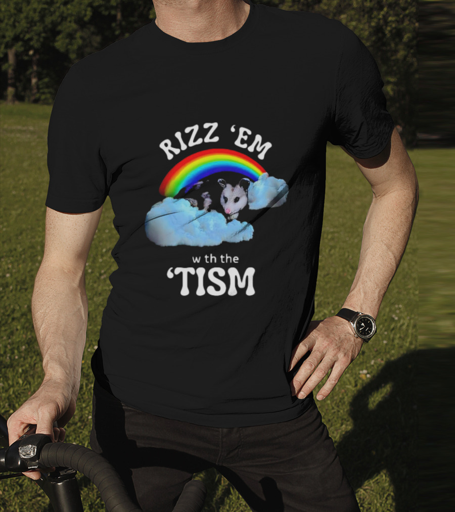 Rizz 'Em With The Tism Opossum Rainbow Clouds T-Shirt