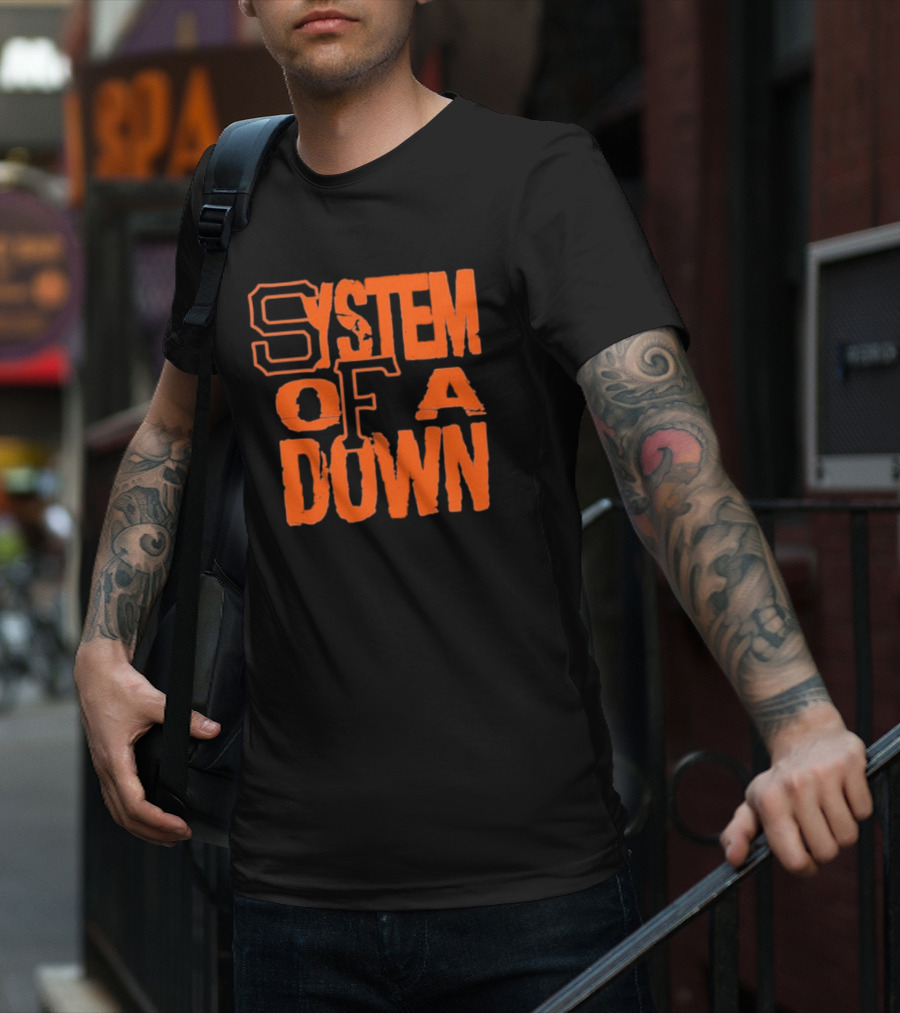 System Of A Down SF Giants Style Stacked Text T-Shirt