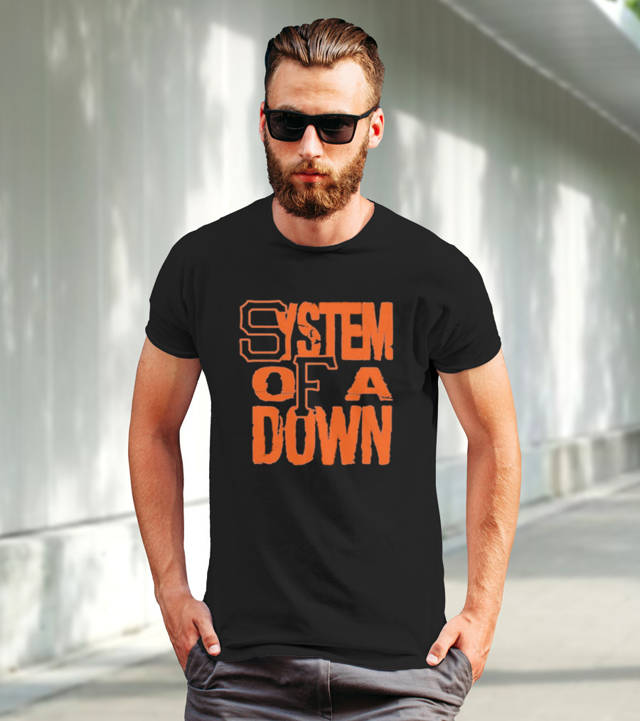 System Of A Down SF Giants Style Stacked Text T-Shirt