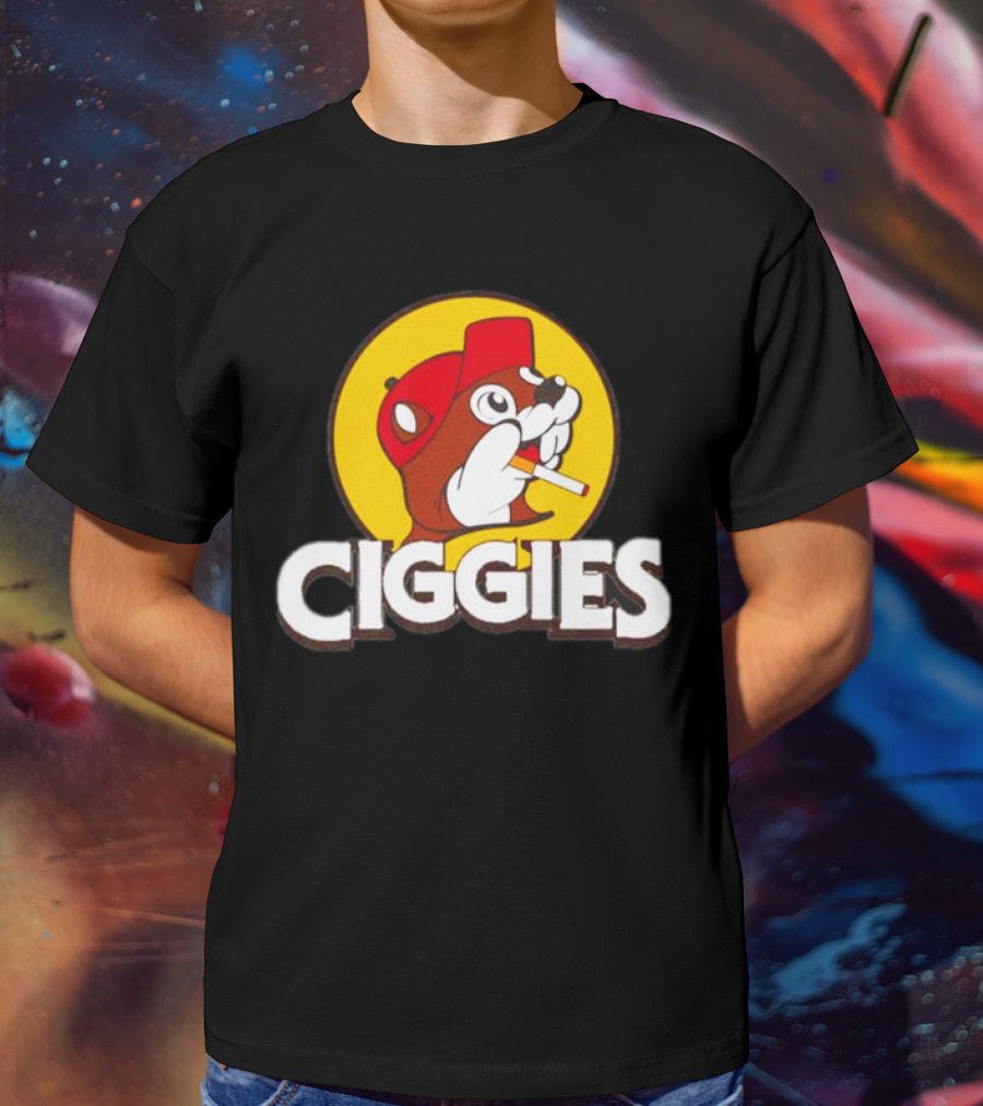 Buc-ees Ciggies Beanie Wearing Animal Carton Smoking Humorous T-Shirt