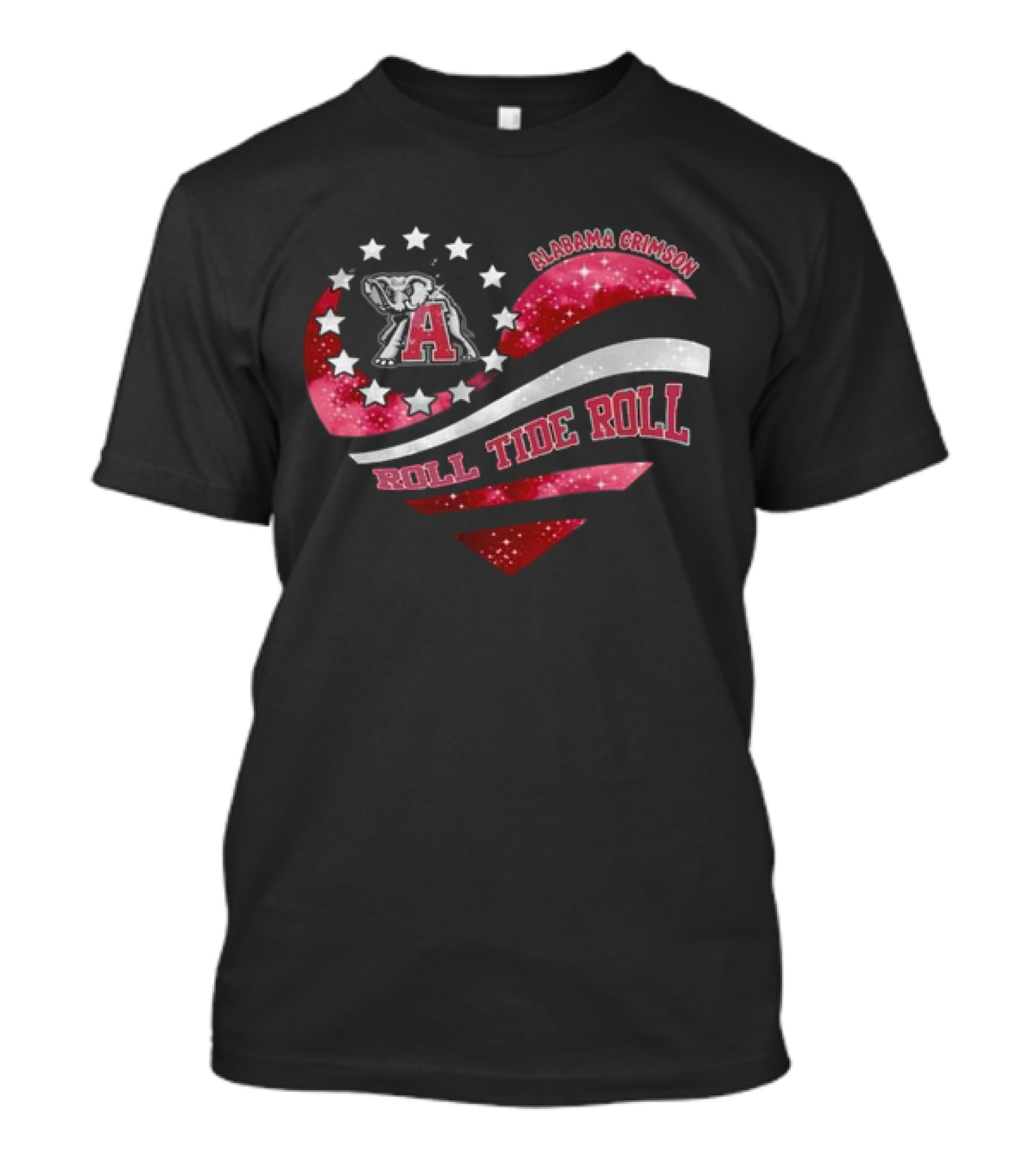 Alabama Crimson Roll Tide Roll Heart With Elephant And Stars T-Shirt