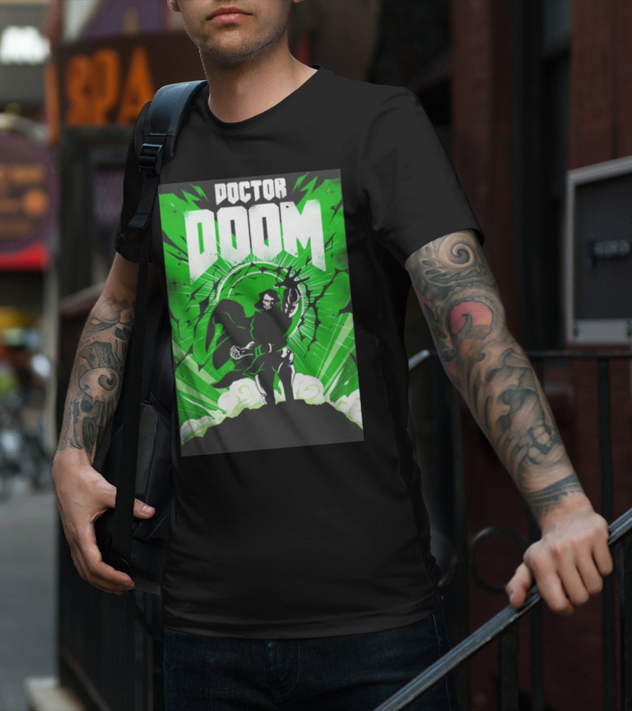 Doctor Doom Doomsday Green Energy Burst Comic Style Villain Power Stance T-Shirt