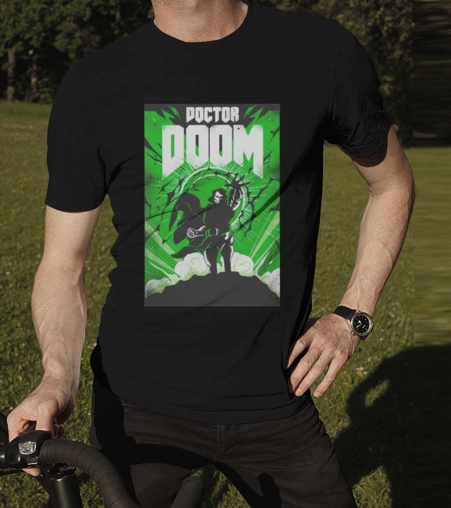Doctor Doom Doomsday Green Energy Burst Comic Style Villain Power Stance T-Shirt
