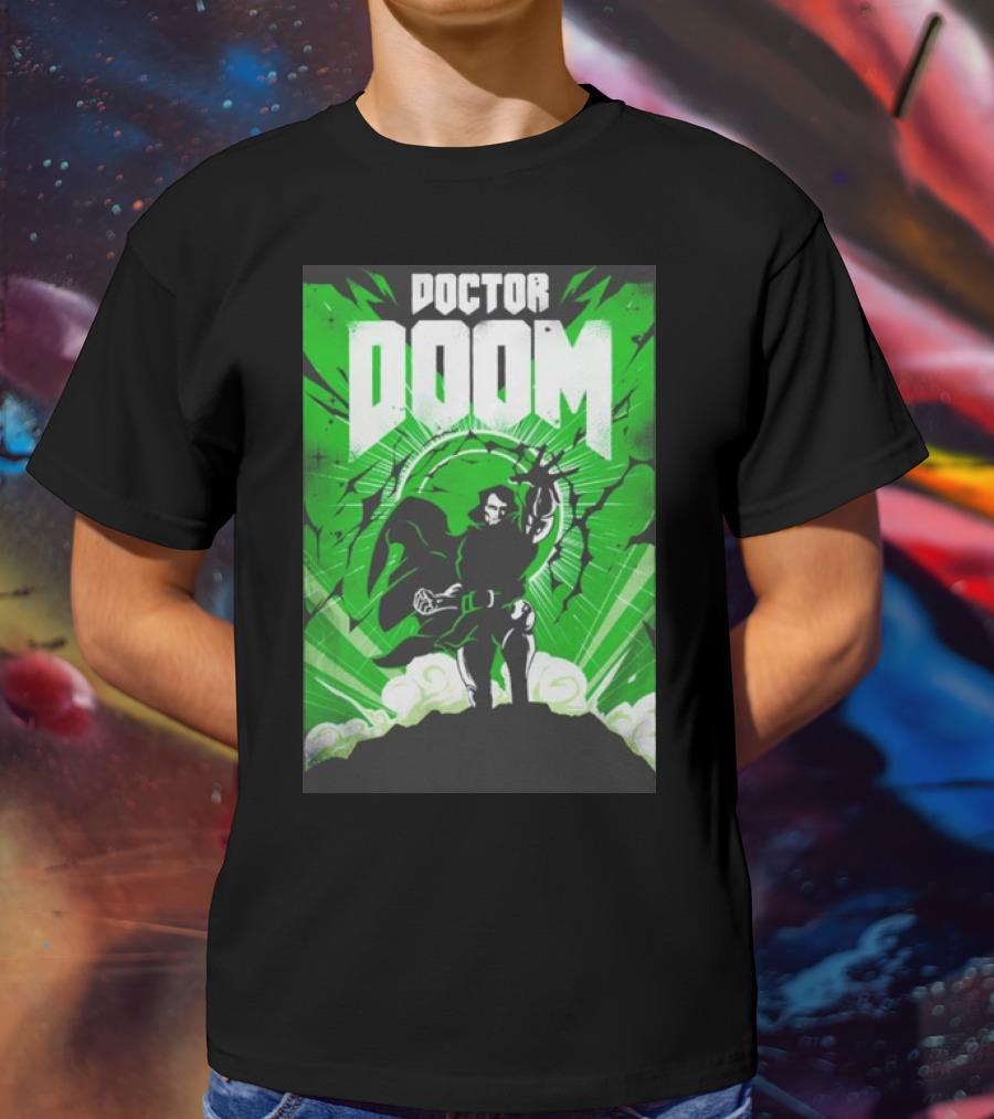 Doctor Doom Doomsday Green Energy Burst Comic Style Villain Power Stance T-Shirt