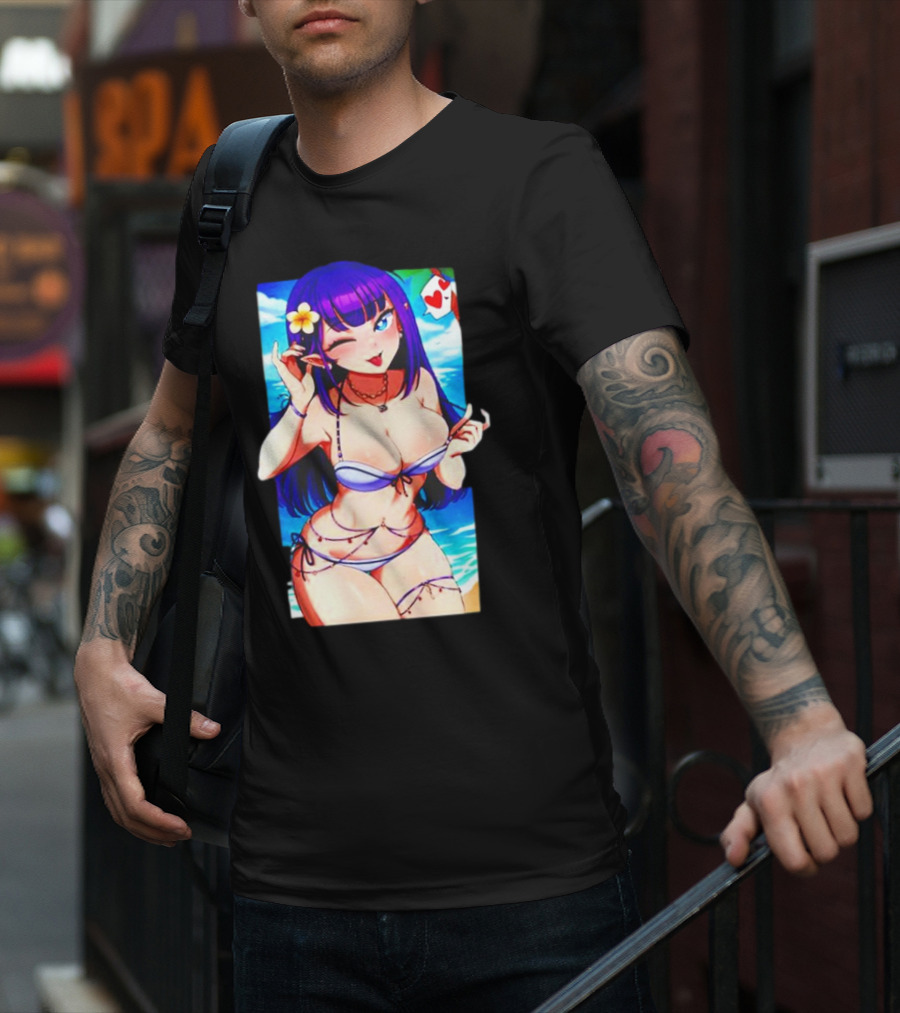 Hot Waifu Chika Fujiwara V2 Beach Anime Girl Winking Playing Card Flower Bikini T-Shirt