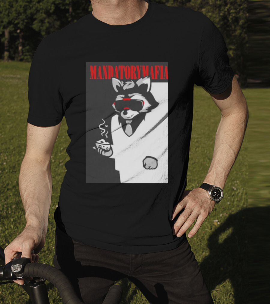 MANDATORY MAFIA RACCOON WITH COFFEE IN SUIT AND SUNGLASSES T-Shirt