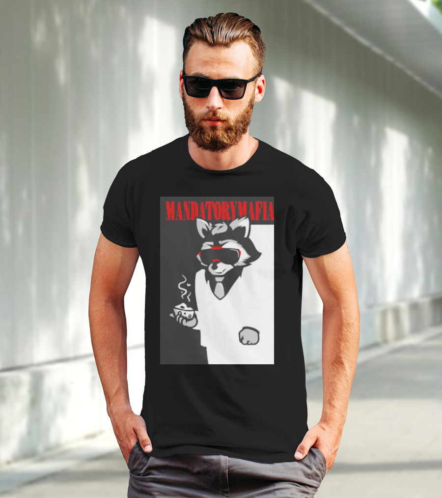 MANDATORY MAFIA RACCOON WITH COFFEE IN SUIT AND SUNGLASSES T-Shirt