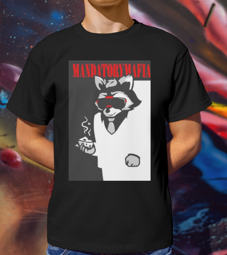 MANDATORY MAFIA RACCOON WITH COFFEE IN SUIT AND SUNGLASSES T-Shirt