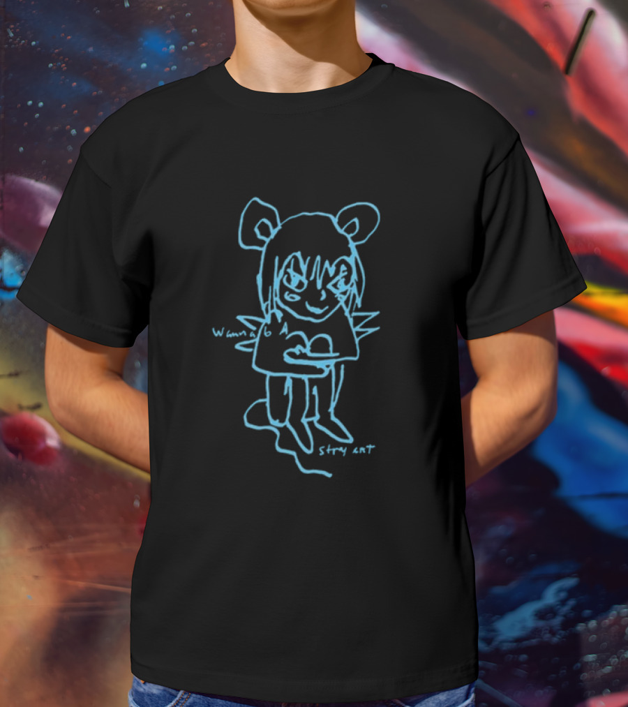 Stray Rats I Wanna Be Blue Sketch Character With Mouse Ears And Spiky Wings T-Shirt