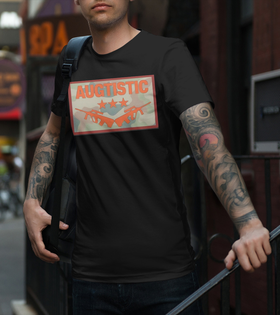 AUGTISTIC Stars And Rifles On Camouflage Background T-Shirt