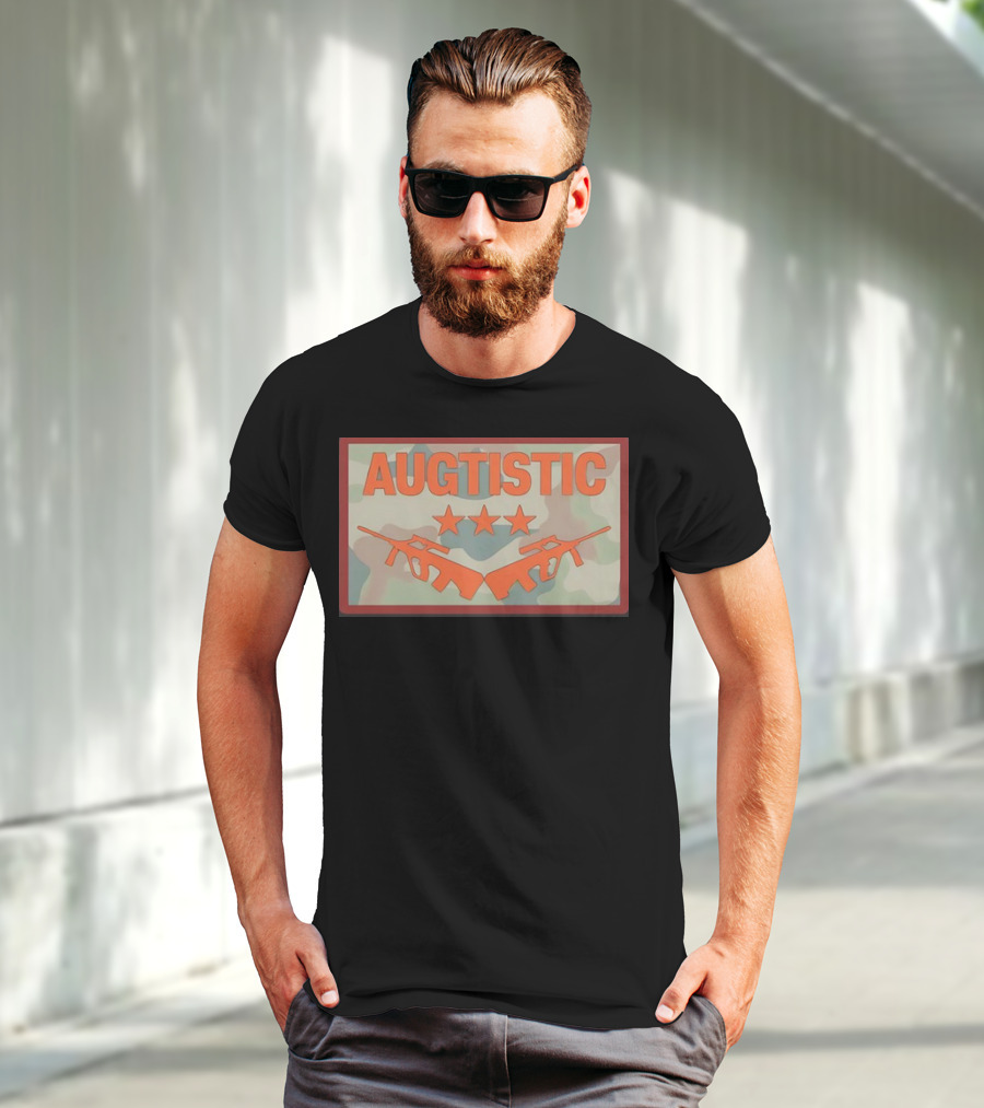 AUGTISTIC Stars And Rifles On Camouflage Background T-Shirt