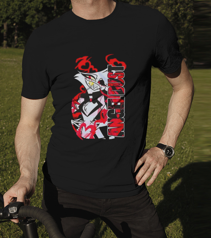 Hazbin Hotel Angel Dust Character With Red Flames T-Shirt