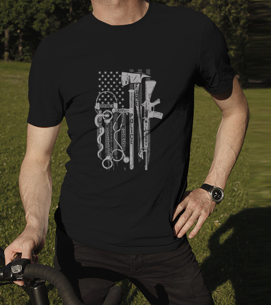 Patriot Apparel Heroes Dispatch Nurse Corrections Fire Police Military No One Fights Alone T-Shirt
