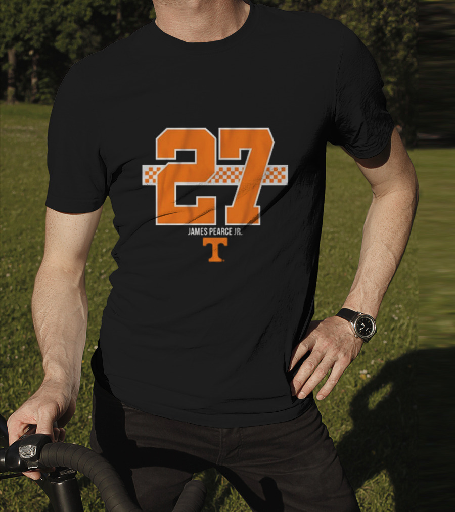 Tennessee Football James Pearce Jr. 27 Orange Checker Stripe T-Shirt
