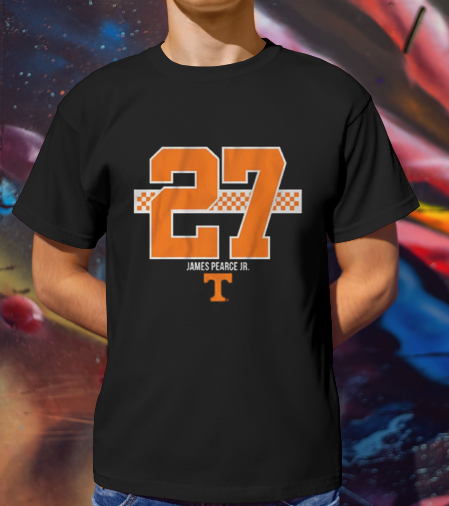 Tennessee Football James Pearce Jr. 27 Orange Checker Stripe T-Shirt
