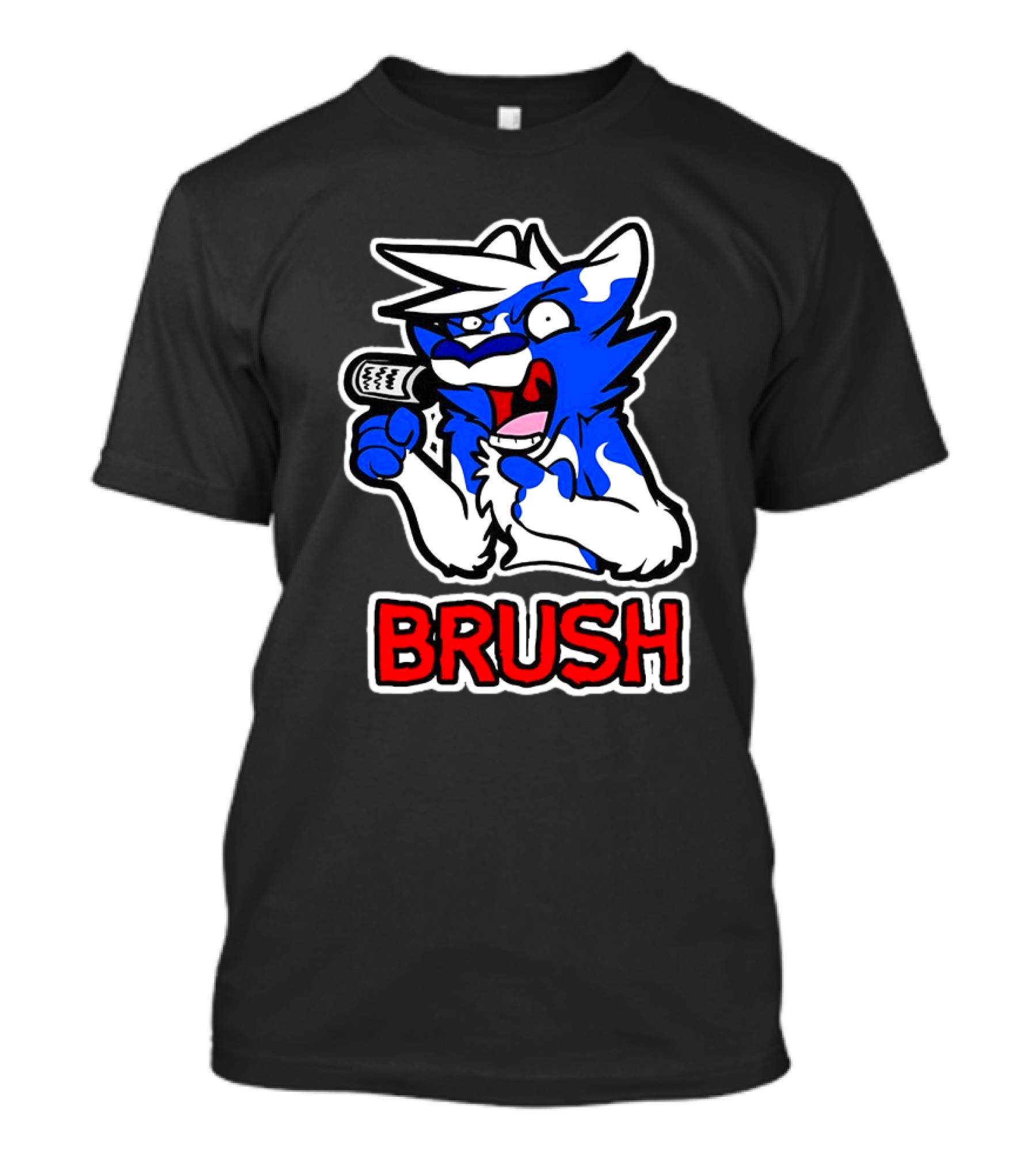 Fox Brush Cartoon Blue And White Character With Microphone T-Shirt