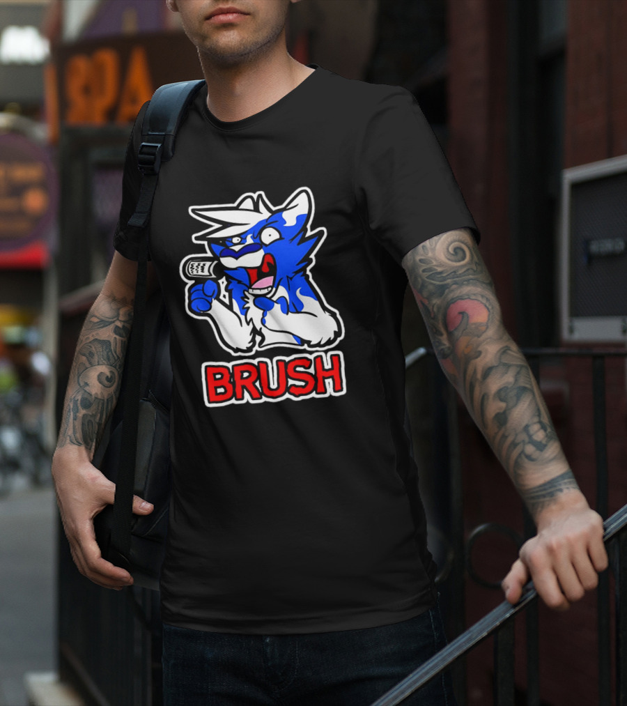 Fox Brush Cartoon Blue And White Character With Microphone T-Shirt