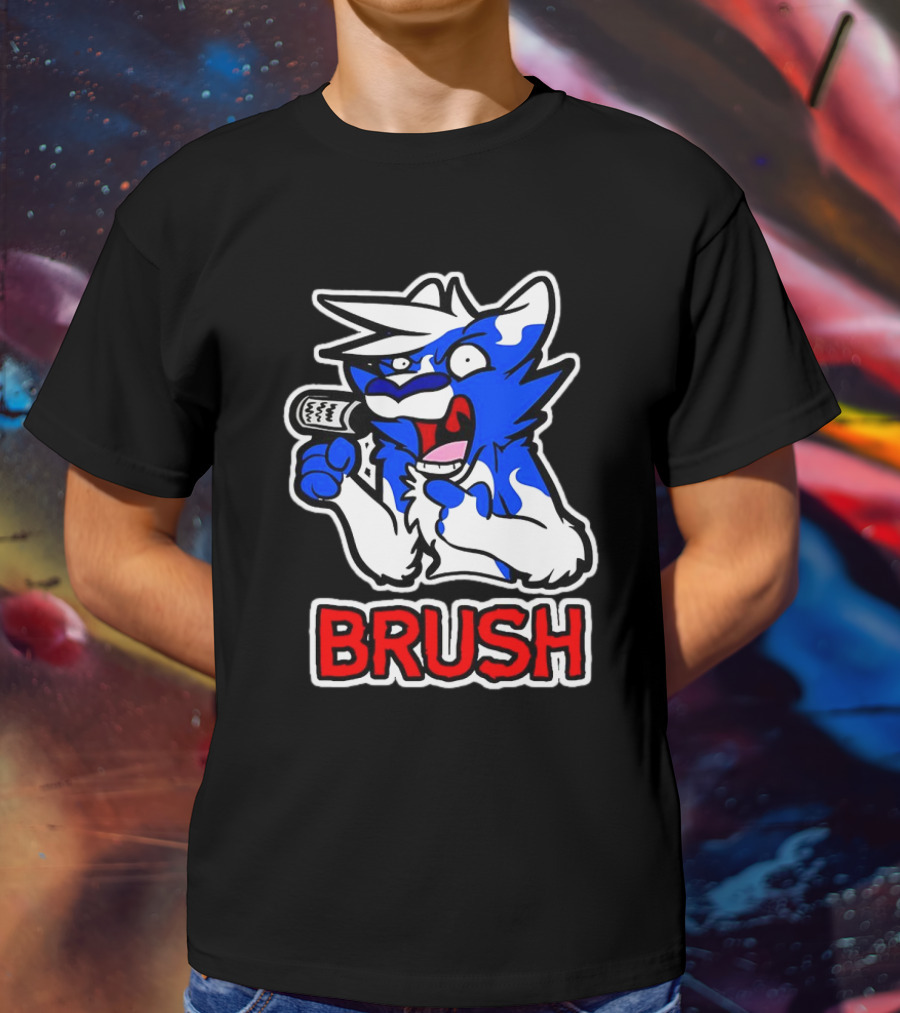 Fox Brush Cartoon Blue And White Character With Microphone T-Shirt