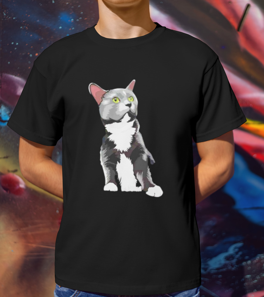 Lucille The Rescue Cat Artwork Grey And White Feline T-Shirt