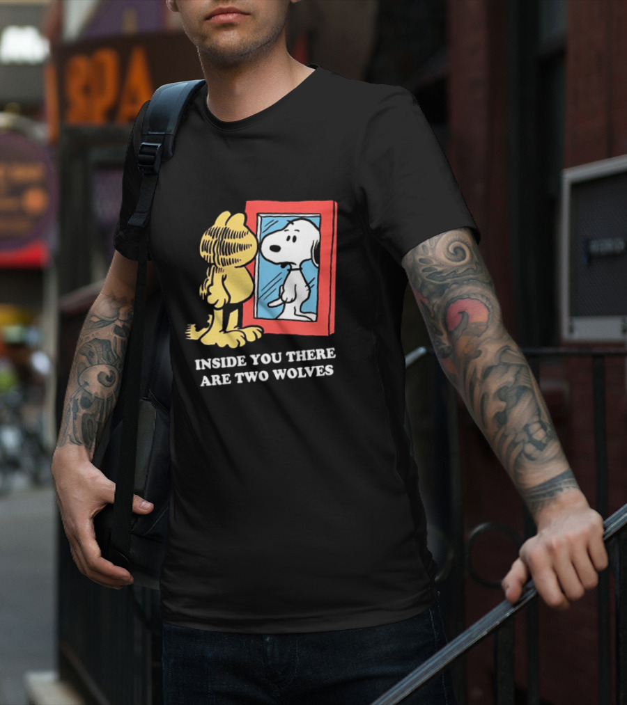 Garfield Inside You There Are Two Wolves Snoopy Reflection T-Shirt