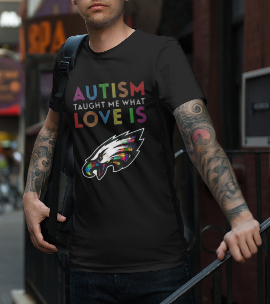 Autism Taught Me What Love Is Philadelphia Eagles Puzzle T-Shirt