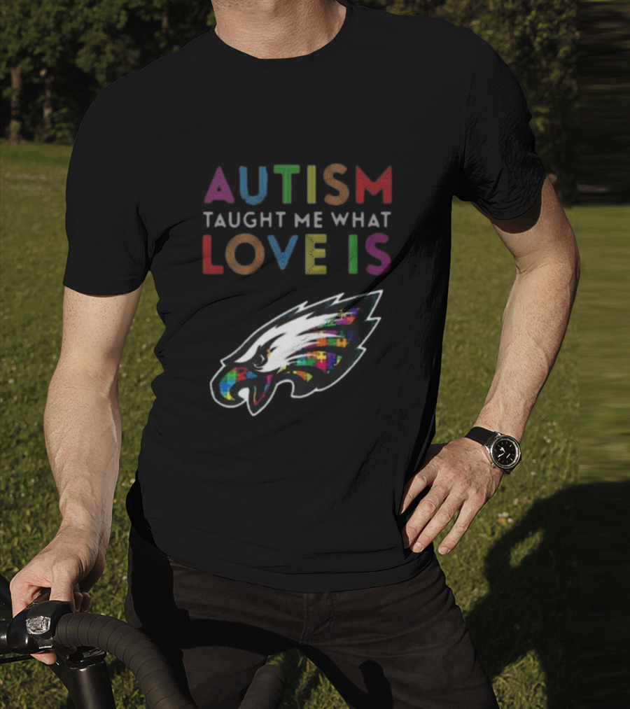 Autism Taught Me What Love Is Philadelphia Eagles Puzzle T-Shirt