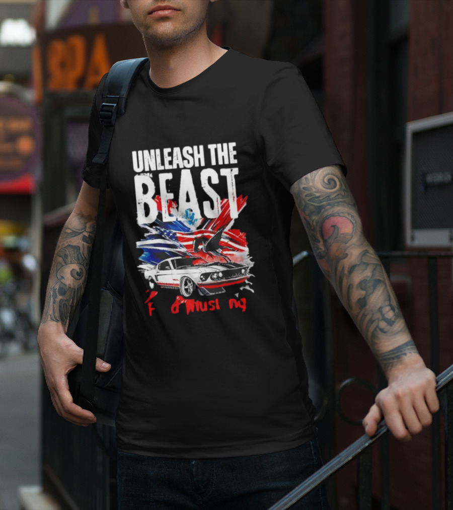 Unleash The Beast Ford Mustang American Flag Eagle T-Shirt
