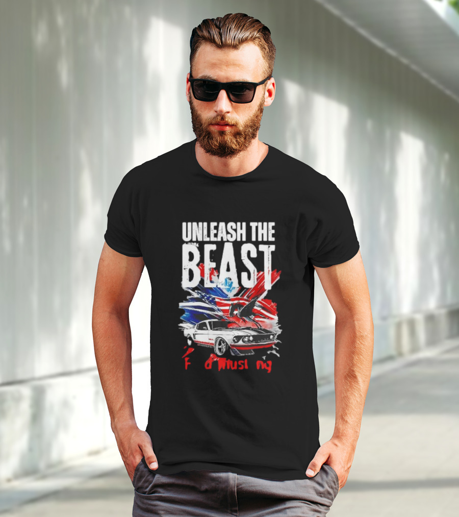 Unleash The Beast Ford Mustang American Flag Eagle T-Shirt
