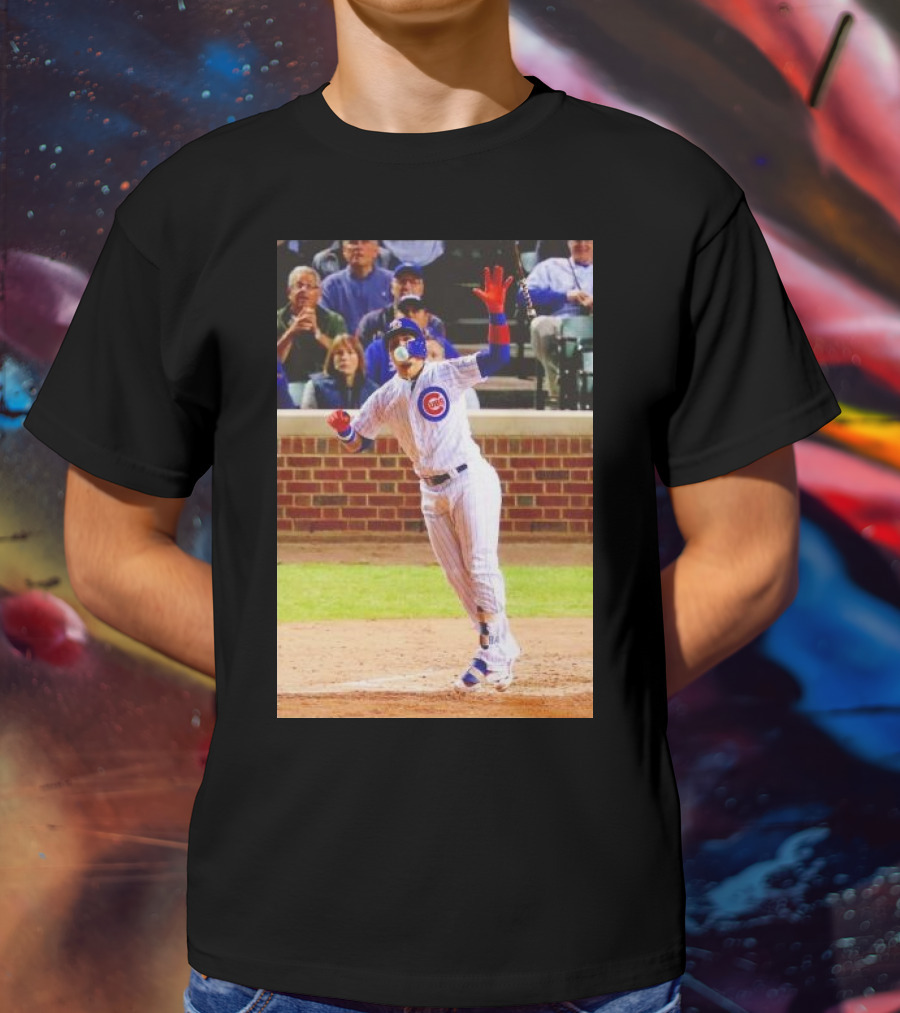 Javy Baez Chicago Cubs Blows A Bubble Hitting Second Home Run Baseball Action T-Shirt
