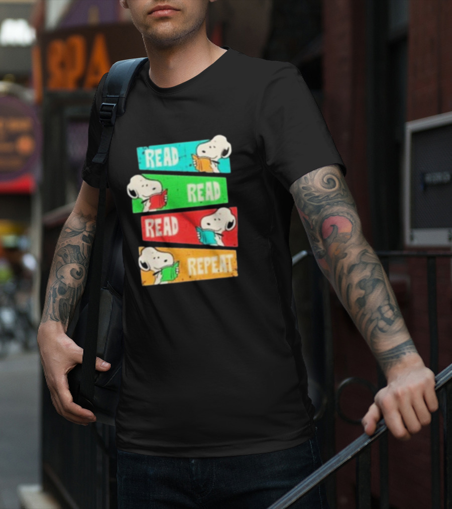 Snoopy Read Read Read Repeat Color Panels T-Shirt