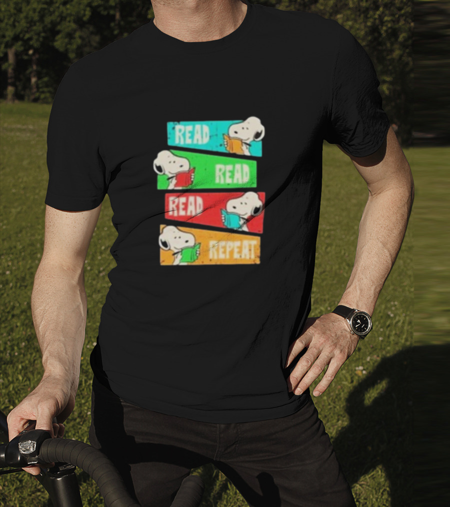Snoopy Read Read Read Repeat Color Panels T-Shirt