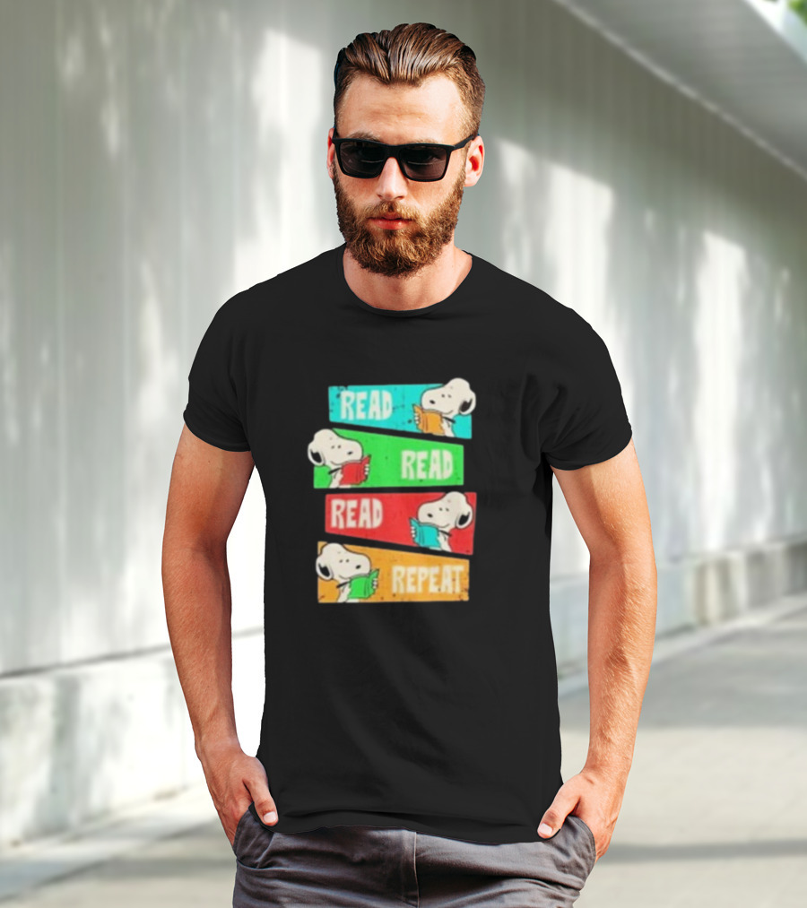 Snoopy Read Read Read Repeat Color Panels T-Shirt