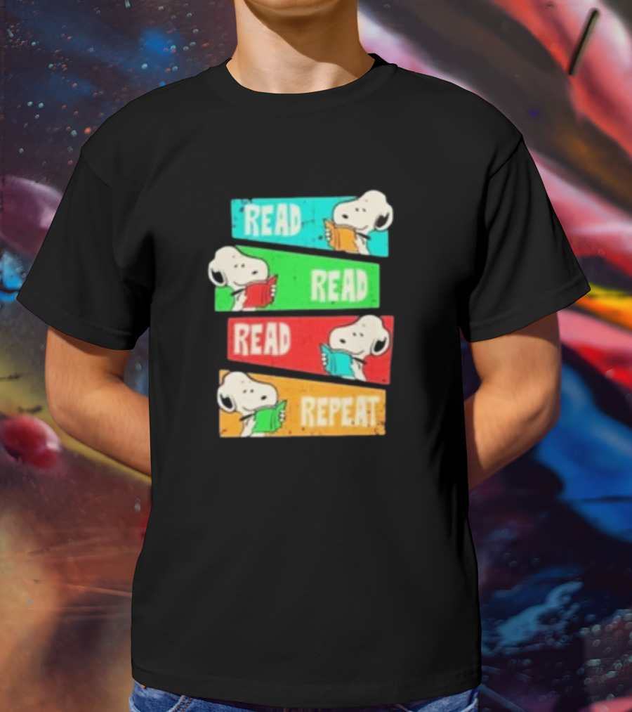 Snoopy Read Read Read Repeat Color Panels T-Shirt