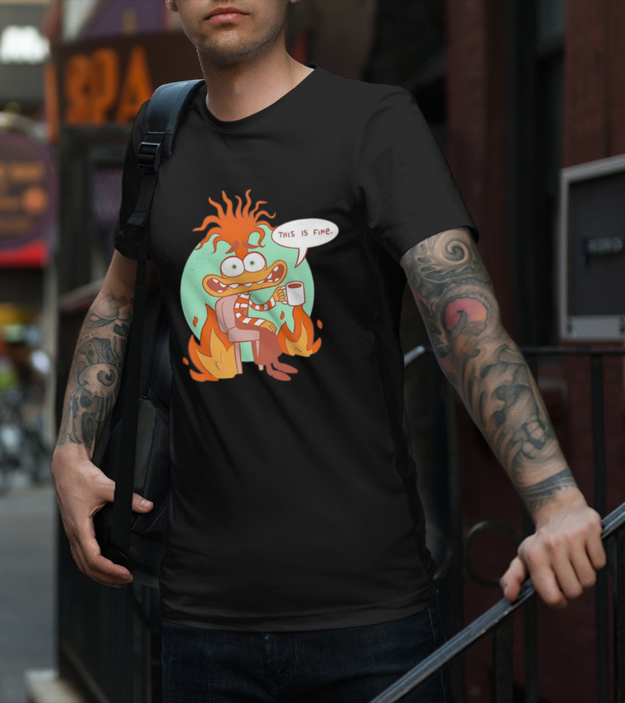Anxiety Inside Out 2 This Is Fine Fire Cartoon T-Shirt