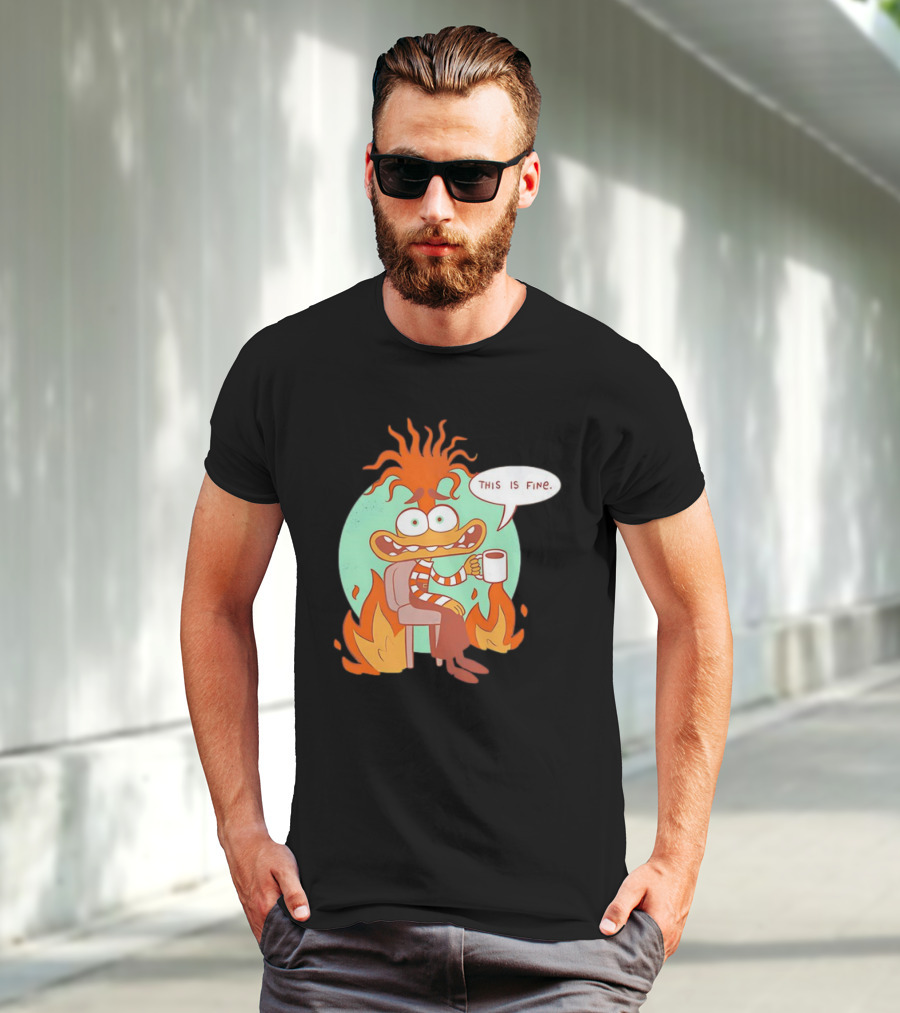 Anxiety Inside Out 2 This Is Fine Fire Cartoon T-Shirt