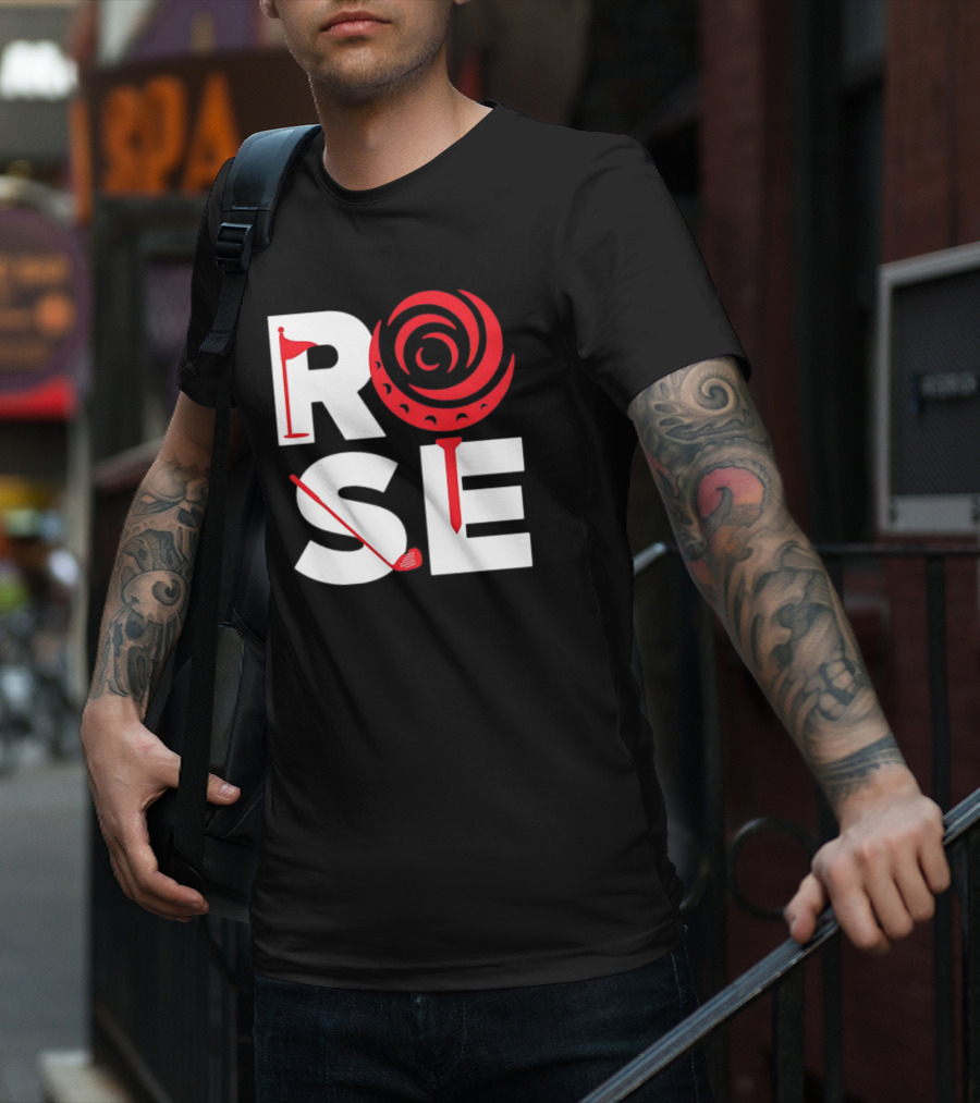 Rose Golf Flag Swirl Iconic Stacked Letters T-Shirt