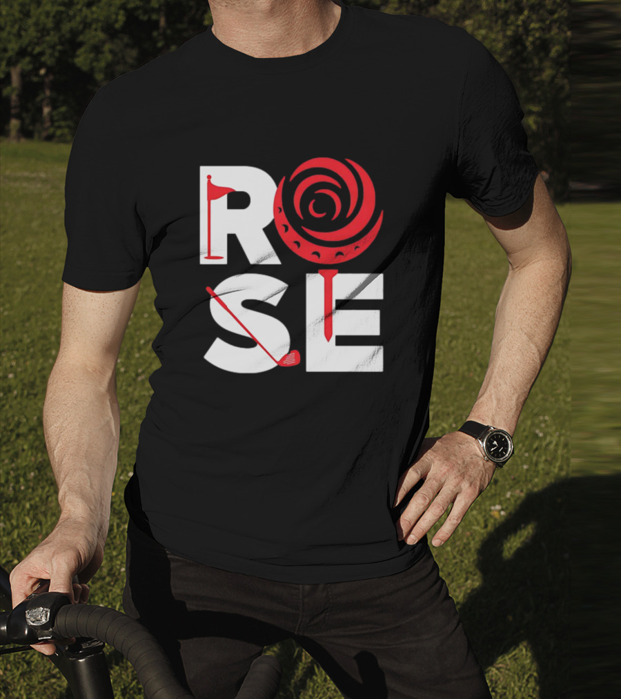 Rose Golf Flag Swirl Iconic Stacked Letters T-Shirt