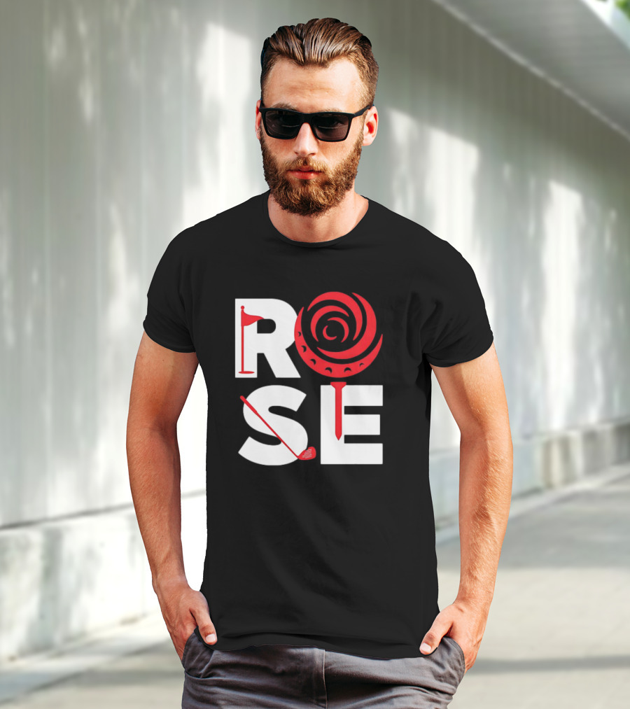 Rose Golf Flag Swirl Iconic Stacked Letters T-Shirt